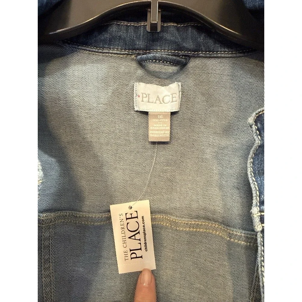 Children's Place Girl’s Denim Jean Jacket Girls 16 Stretch Denim Blue Button NWT